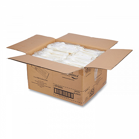 EcoSense Renewable PSM Wrapped Cutlery Kit, Fork/Knife/Napkin/Spoon, Plastic, White, 250/Carton (EPS005)