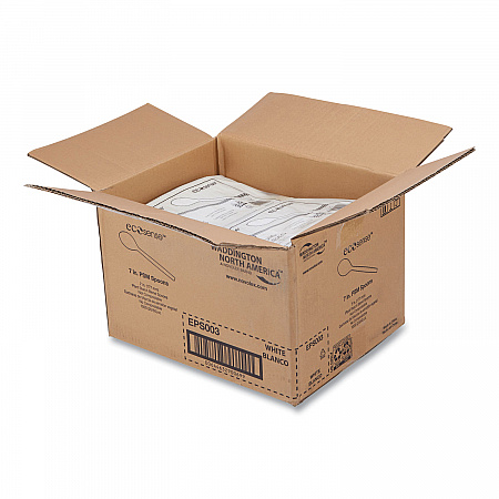 EcoSense Renewable Plant Starch Cutlery, Spoon, Plastic, Cream, 50/Pack, 20 Packs/Carton (EPS003)