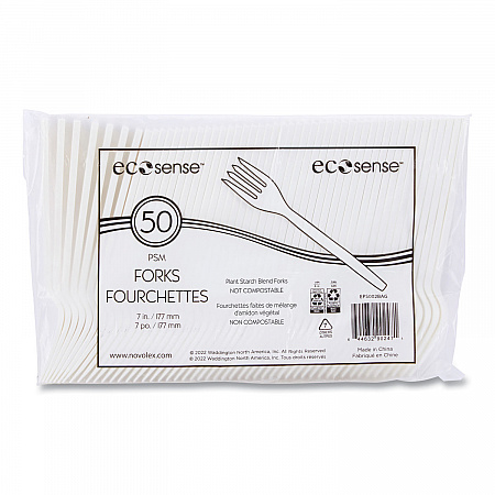 EcoSense Renewable Plant Starch Cutlery, Fork, Plastic, Cream, 50/Pack, 20 Packs/Carton (EPS002)