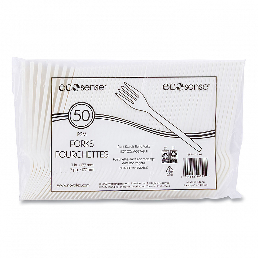 EcoSense Renewable Plant Starch Cutlery, Fork, Plastic, Cream, 50/Pack, 20 Packs/Carton (EPS002)