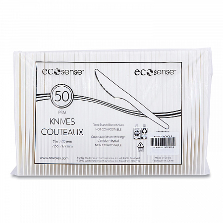 EcoSense Renewable Plant Starch Cutlery, Knife, Plastic, Cream, 50/Pack, 20 Packs/Carton (EPS001)