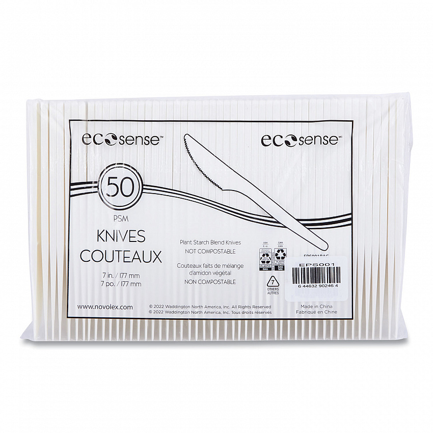 EcoSense Renewable Plant Starch Cutlery, Knife, Plastic, Cream, 50/Pack, 20 Packs/Carton (EPS001)