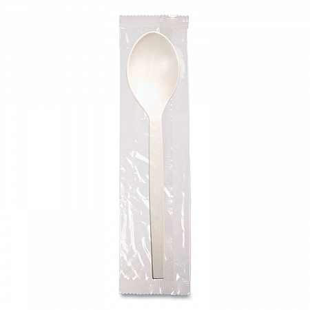 EcoSense Renewable Plant Starch Cutlery, Individually Wrapped, Mediumweight Spoon, Plastic, Natural, 750/Carton (EPS073)