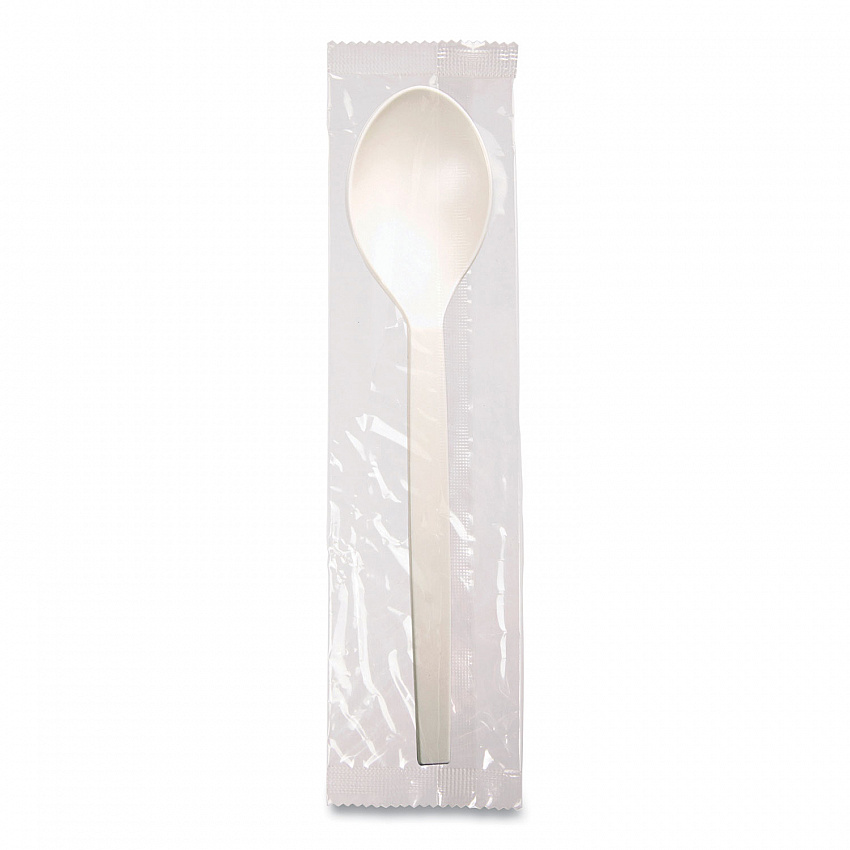 EcoSense Renewable Plant Starch Cutlery, Individually Wrapped, Mediumweight Spoon, Plastic, Natural, 750/Carton (EPS073)