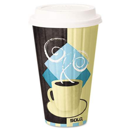 Dart Duo Shield Insulated  Paper Hot Cups, 16 oz, Tuscan Cafe, Chocolate/Blue/Beige, 525/Carton (IC16J7534CT)