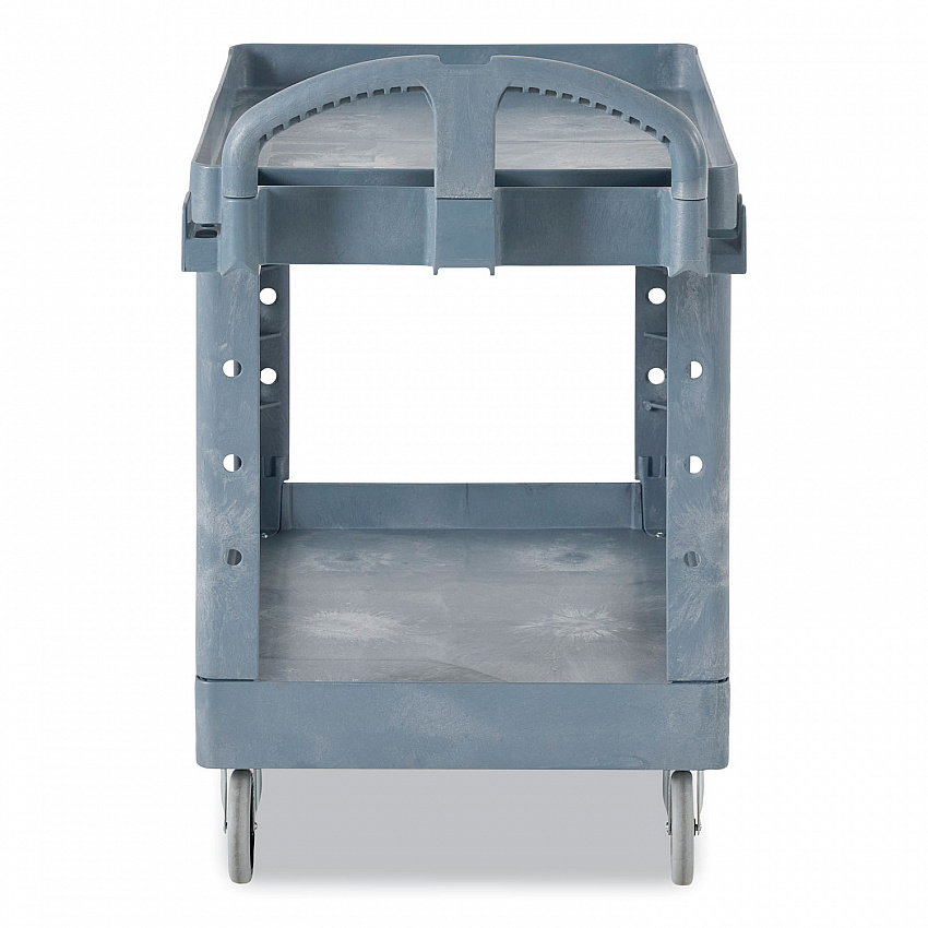 BRUTE Heavy-Duty Ergo Handle Utility Cart, Plastic, Two Shelves, 500 lb Capacity, 25.5" x 44" x 39", Gray (2192464)