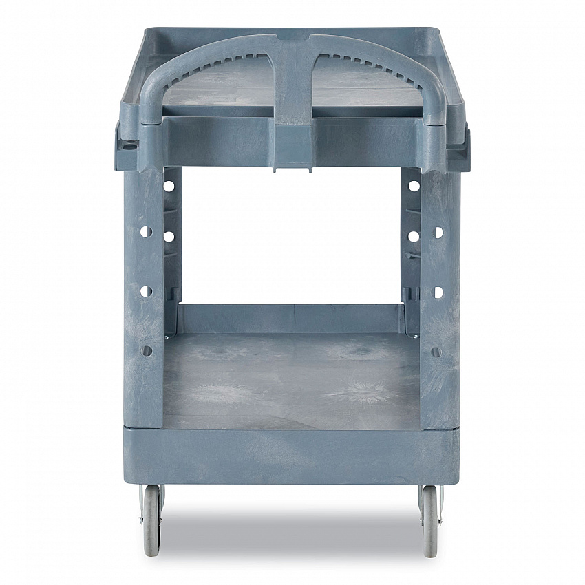 BRUTE Heavy-Duty Ergo Handle Utility Cart, Plastic, 2 Shelves, 750 lb Capacity, 26" x 55" x 33.25", Gray (2192463)