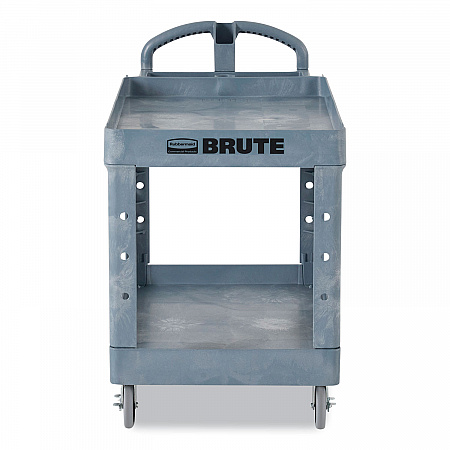 BRUTE Heavy-Duty Ergo Handle Utility Cart, Plastic, Two Shelves, 500 lb Capacity, 25.5