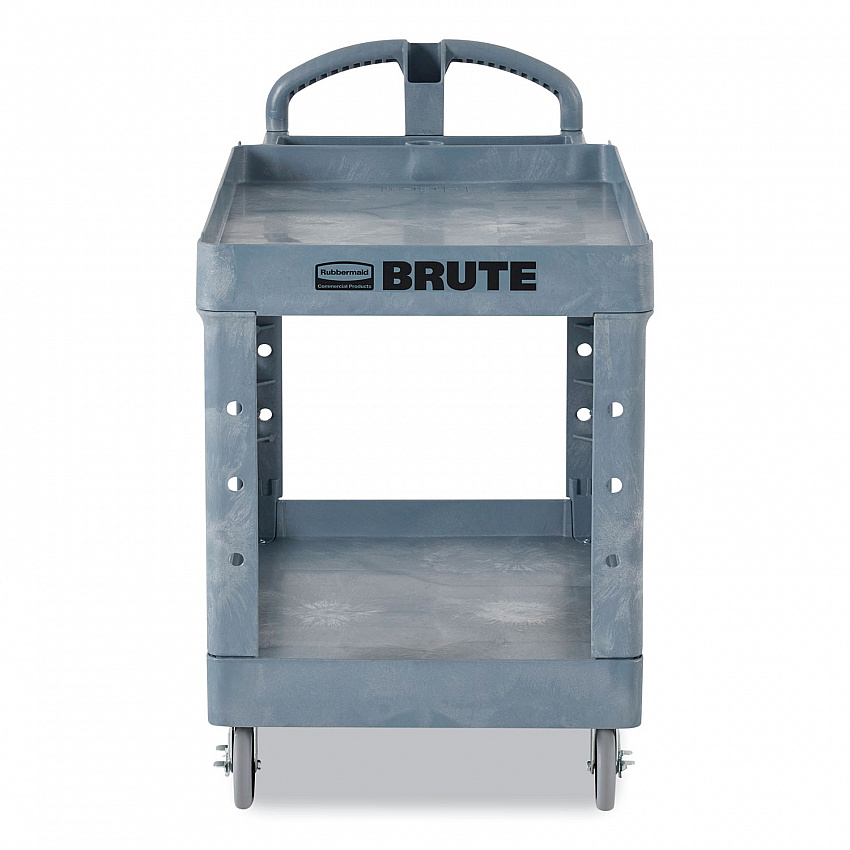 BRUTE Heavy-Duty Ergo Handle Utility Cart, Plastic, Two Shelves, 500 lb Capacity, 25.5" x 44" x 39", Gray (2192464)