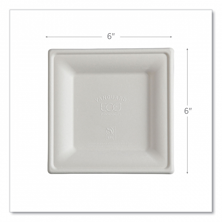 Vanguard Renewable and Compostable Sugarcane Plates, 6 x 6, White, 500/Carton (EPP021NFA)