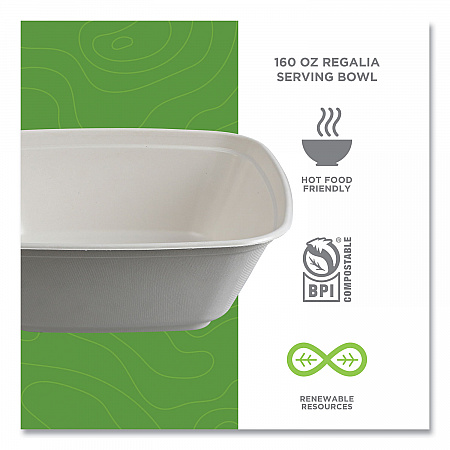 Regalia Sugarcane Servingware, Bowl, 160 oz, White, 100 Bowls/Carton (EPBL160LNFA)