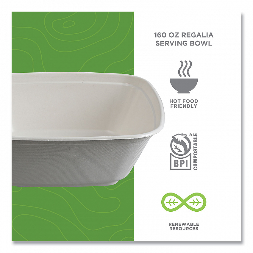 Regalia Sugarcane Servingware, Bowl, 160 oz, White, 100 Bowls/Carton (EPBL160LNFA)