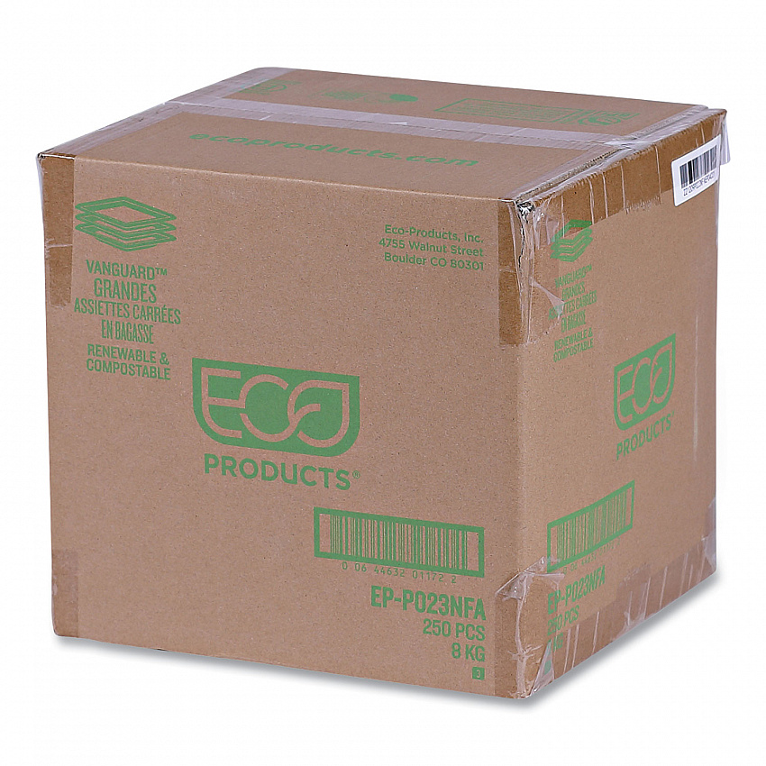 Vanguard Renewable and Compostable Sugarcane Plates, 10 x 10, White, 250/Carton (EPP023NFA)