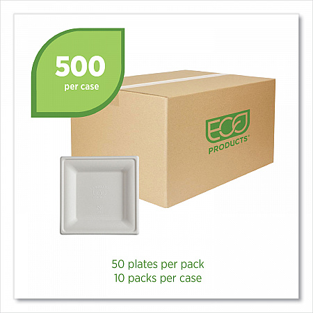 Vanguard Renewable and Compostable Sugarcane Plates, 6 x 6, White, 500/Carton (EPP021NFA)
