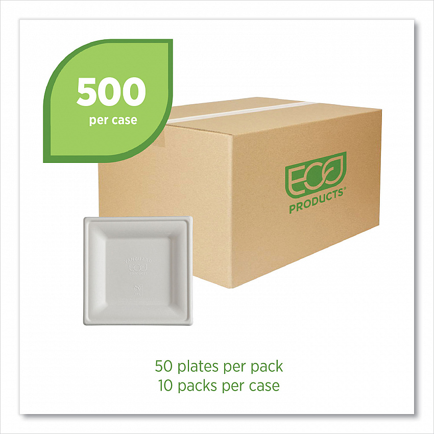 Vanguard Renewable and Compostable Sugarcane Plates, 6 x 6, White, 500/Carton (EPP021NFA)