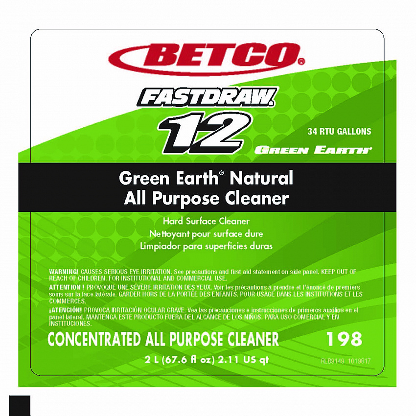 Green Earth FastDraw Natural All Purpose Cleaner, Clean Scent, 2 L Bottle, 4/Carton (1984700)