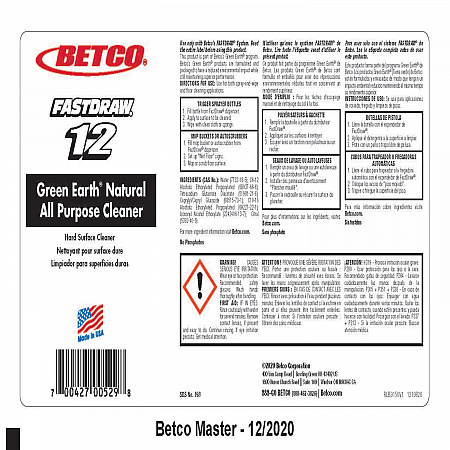 Green Earth FastDraw Natural All Purpose Cleaner, Clean Scent, 2 L Bottle, 4/Carton (1984700)