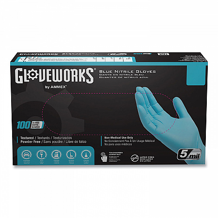 Industrial Nitrile Gloves, Powder-Free, Small, 5 mil (Palm), 6 mil (Fingers), 9.5
