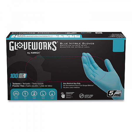 Industrial Nitrile Gloves, Powder-Free, Medium, 5 mil Thick, 9.5