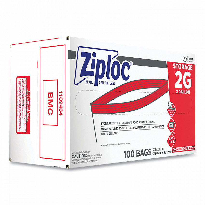 Double Zipper Storage Bags, 2 Gallon, 15" x 13", Clear, 100/Carton (682253)