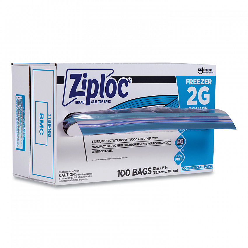 Zipper Freezer Bags, 2 gal, 13" x 15.5", Clear, 100/Carton (682254)