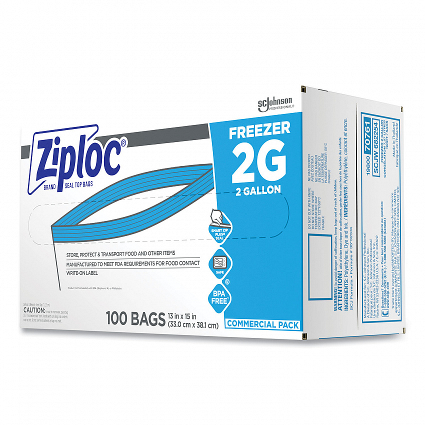 Zipper Freezer Bags, 2 gal, 13" x 15.5", Clear, 100/Carton (682254)