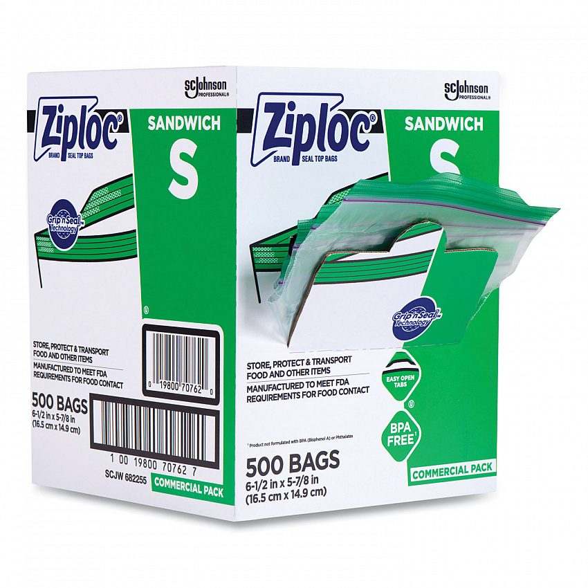 Resealable Sandwich Bags, 6.5" x 6", Clear, 500/Box (373953)