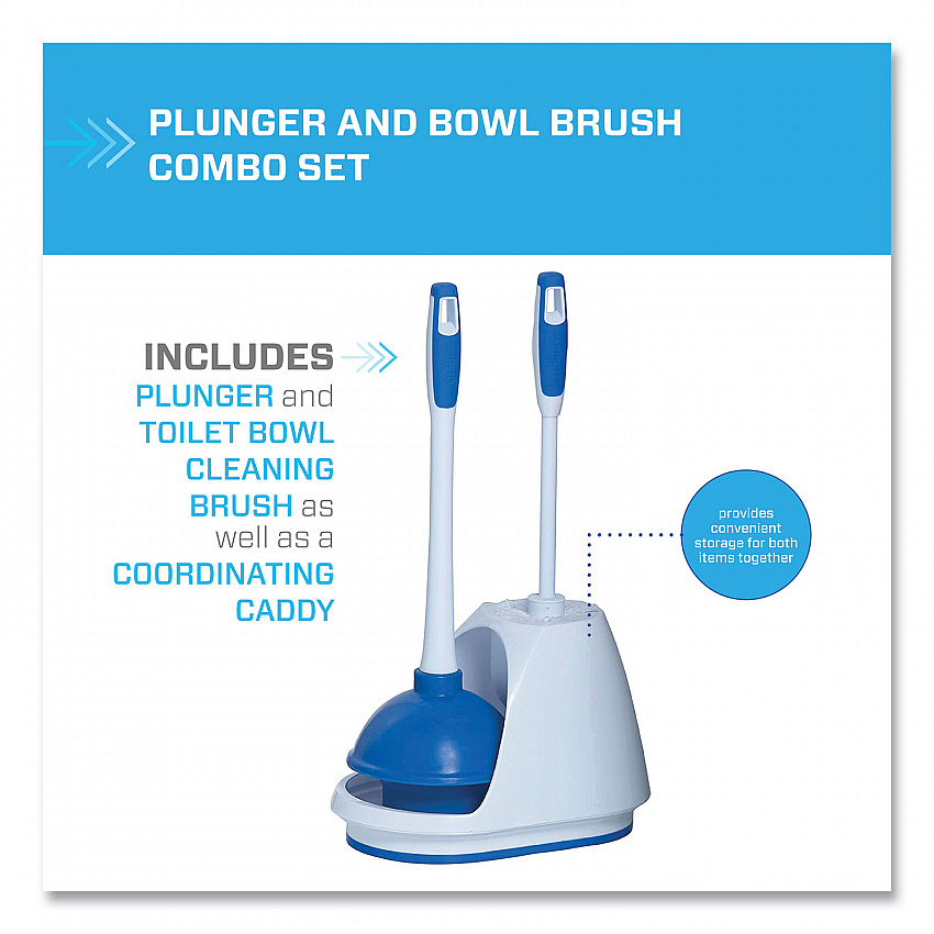 Turbo Plunger and Bowl Brush Set, 12.5" Plastic Handle, 6" dia, White (440436)