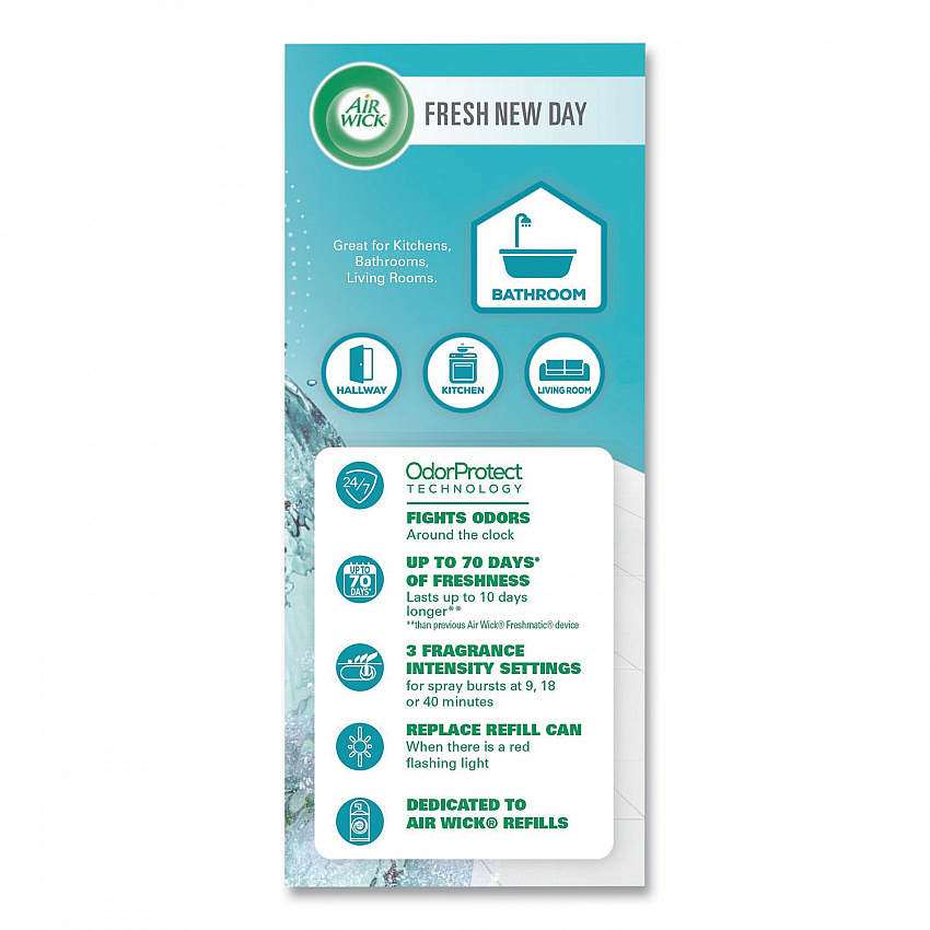 Freshmatic Life Scents Starter Kit, 5.89 oz Fresh Waters Refill/AA Battery, 4 Kits/Carton (88413)