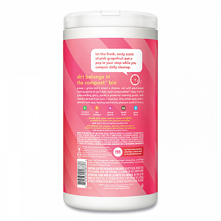 All Purpose Cleaning Wipes, 1 Ply, Pink Grapefruit, White, 70/Canister, 6/Carton (338527)