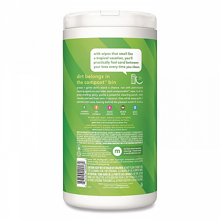 All Purpose Cleaning Wipes, 1 Ply, Lime and Sea Salt, White, 70/Canister, 6/Carton (338525)