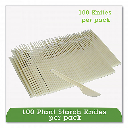 EcoSense Renewable Plant Starch Cutlery, Knife, Plastic, Cream, 50/Pack (EPS001PK)