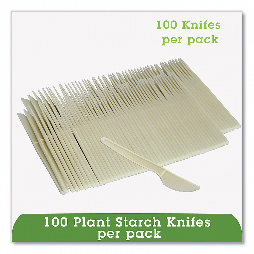 EcoSense Renewable Plant Starch Cutlery, Knife, Plastic, Cream, 50/Pack (EPS001PK)