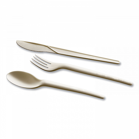 EcoSense Renewable Plant Starch Cutlery, Fork, Plastic, Cream, 50/Pack (EPS002PK)