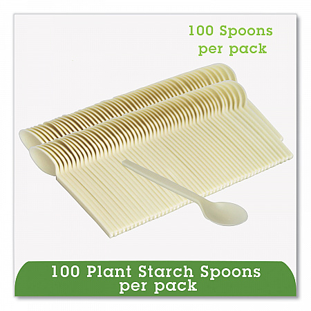 EcoSense Renewable Plant Starch Cutlery, Spoon, Plastic, Cream, 50/Pack (EPS003PK)
