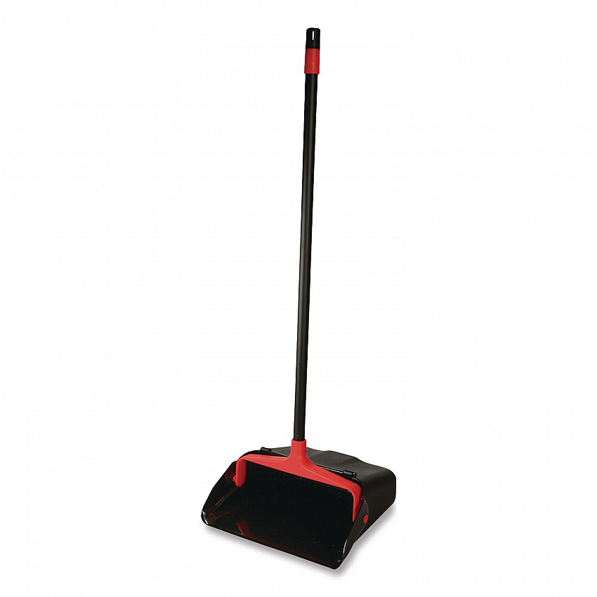 Maxi-Plus Lobby Dust Pan with Rear Wheels, 13 x 35, 30" Handle, Plastic, Black, 6/Carton (96208CT)
