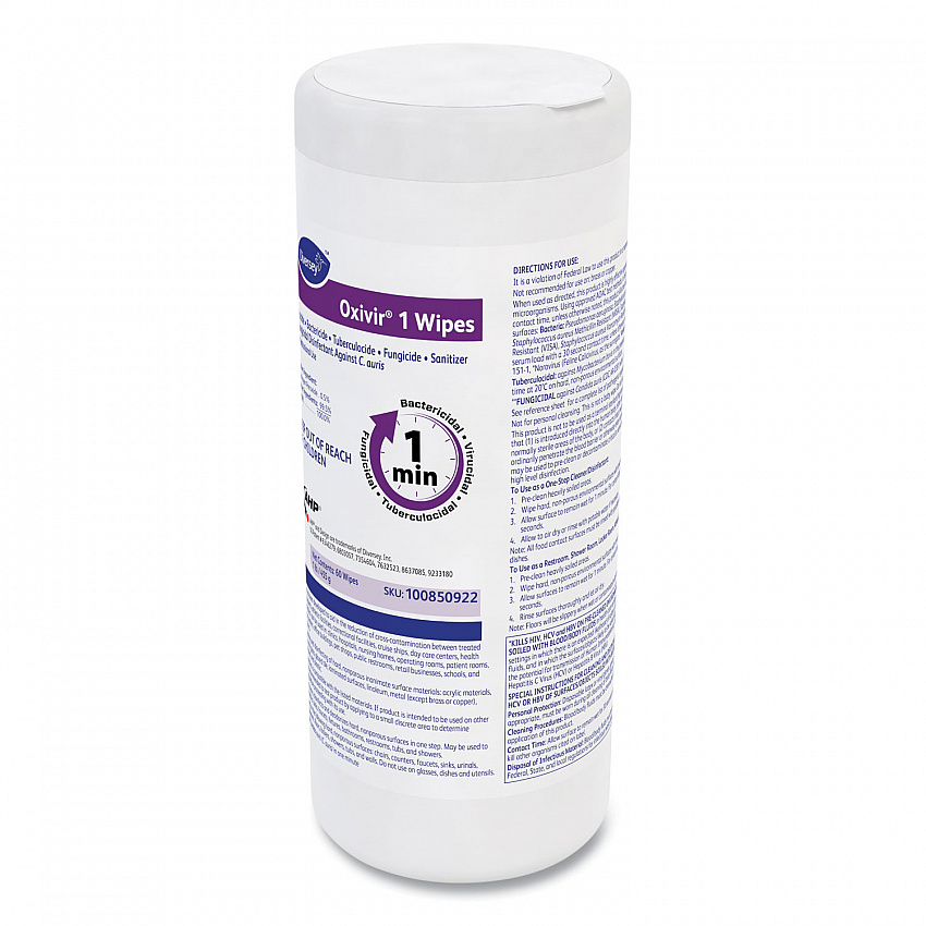 Oxivir 1 Wipes, 1-Ply, 7 x 8, 60/Canister, 12 Canisters/Carton (100850922)