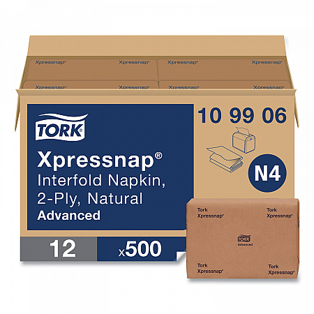 Xpressnap Interfold Dispenser Napkins, 2-Ply, 6.5 x 8.5, Natural, 500/Pack, 12 Packs/Carton (109906)