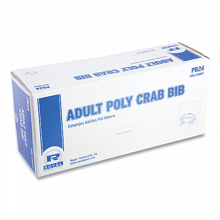 Heavyweight Poly Aprons, Crab Design, One Size Fits Most, White/Red, 500/Box, 5 Boxes/Carton (PB24)