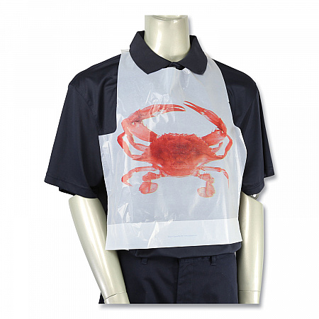 Heavyweight Poly Aprons, Crab Design, One Size Fits Most, White/Red, 500/Box, 5 Boxes/Carton (PB24)