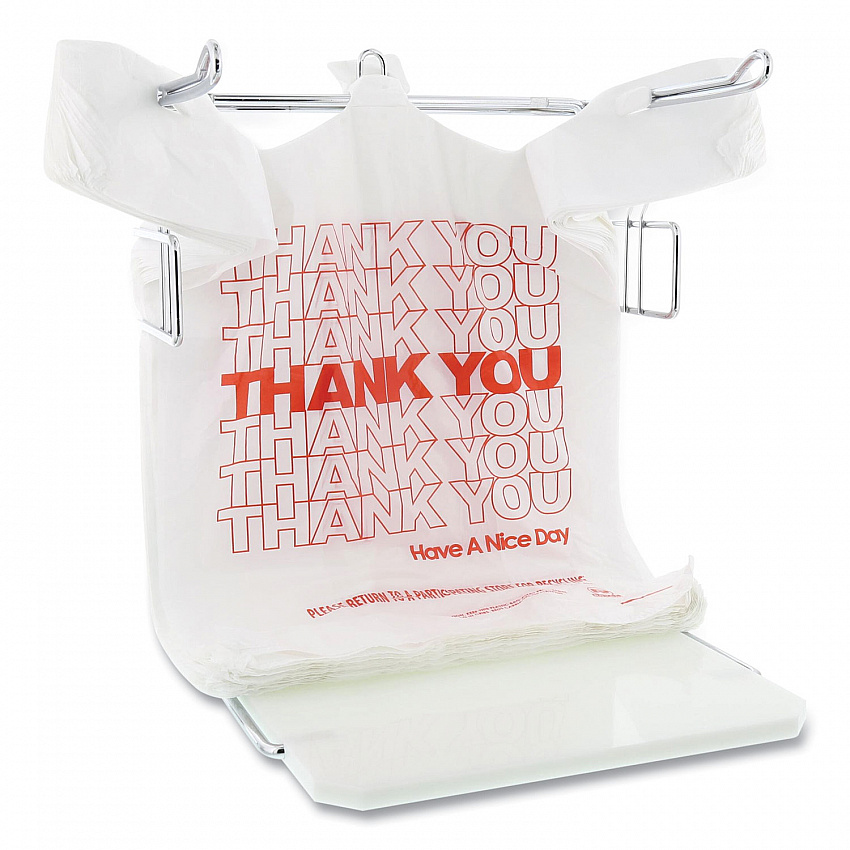 Thank You Bags, Thank You - Have a Nice Day Labeling, Cut-Out Handles, 13" x 8" x 23", White/Red, 1,000/Carton (RPTYB6FS)