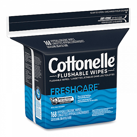Fresh Care Flushable Cleansing Cloths, 1-Ply, 5 x 7.25, White, 168/Pack, 8 Packs/Carton (10358CT)