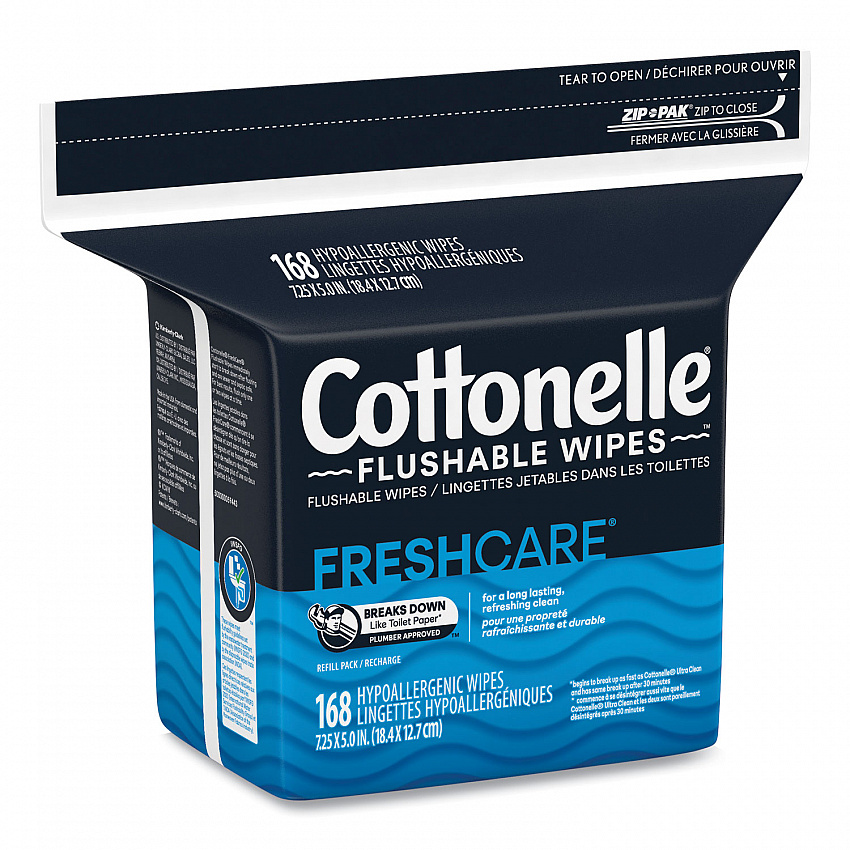 Fresh Care Flushable Cleansing Cloths, 1-Ply, 5 x 7.25, White, 168/Pack (10358EA)