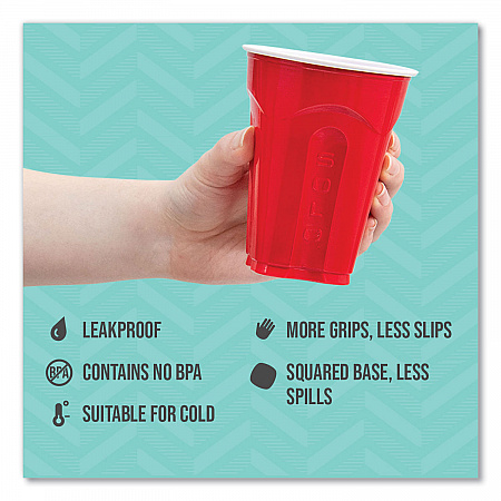 Squared Plastic Party Cups, 18 oz, Red, 240/Carton (SQ182020004)