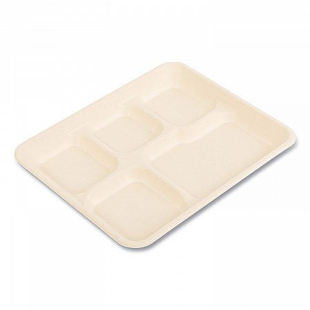 Bagasse PFAS-Free Food Tray, 5 Compartments, 8.26 x 0.98 x 10.9, Tan, Sugarcane, 500/Carton (TRAY128NPFA)