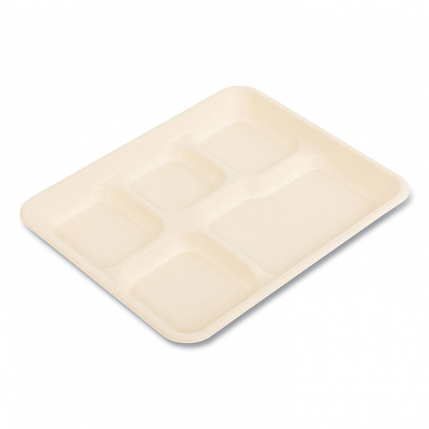 Bagasse PFAS-Free Food Tray, 5 Compartments, 8.26 x 0.98 x 10.9, Tan, Sugarcane, 500/Carton (TRAY128NPFA)