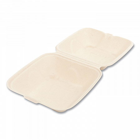 Bagasse PFAS-Free Food Containers, 6 x 6 x 3.19, Tan, Sugarcane, 500/Carton (HINGE66NPFA)