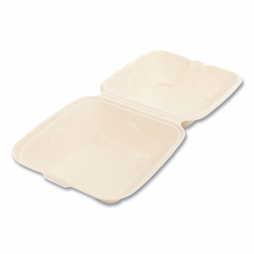 Bagasse PFAS-Free Food Containers, 6 x 6 x 3.19, Tan, Sugarcane, 500/Carton (HINGE66NPFA)