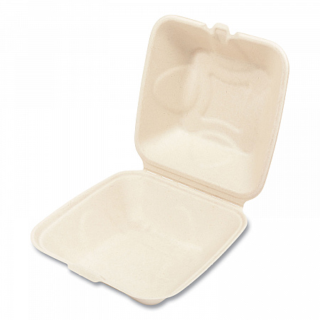 Bagasse PFAS-Free Food Containers, 6 x 6 x 3.19, Tan, Sugarcane, 500/Carton (HINGE66NPFA)