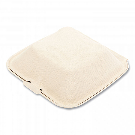 Bagasse PFAS-Free Food Containers, 6 x 6 x 3.19, Tan, Sugarcane, 500/Carton (HINGE66NPFA)